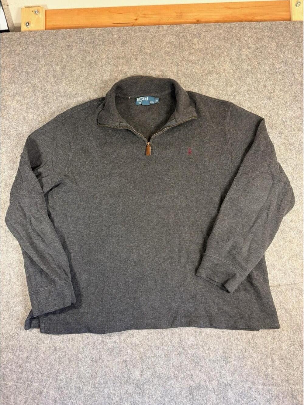 Polo Ralph Lauren Sweater Mens XL Dark Gray Quarter Zip Mock Neck Pullover
